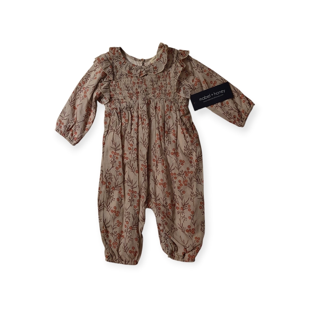 Mabel + Honey Floral Smocked Long-Sleeve Baby Romper 12M NWT